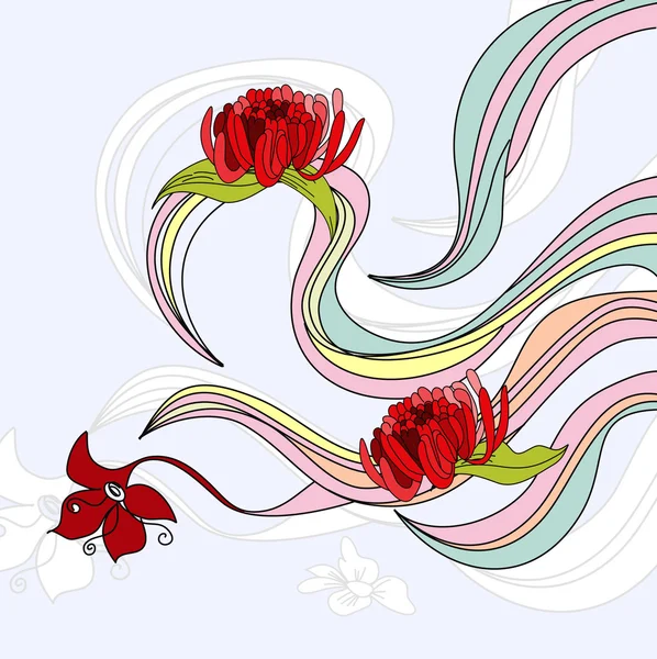 Waves with flowers — Stock Vector