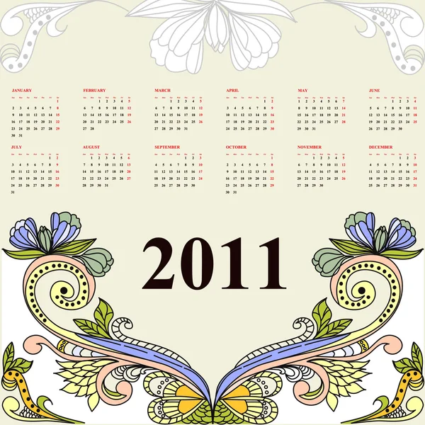 2011 年ヴィンテージのカレンダー — ストックベクタ