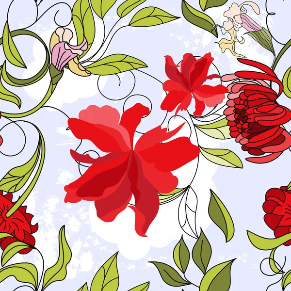 Patrón sin costura floral con flores rojas — Vector de stock