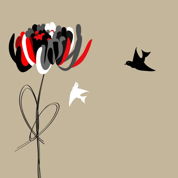 Abstracte paeonia bloem met vogel — Stockvector