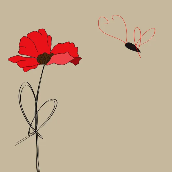 Fleur de pavot avec papillon — Image vectorielle