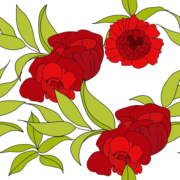 Λουλουδάτο μοτίβο άνευ ραφής με κόκκινα λουλούδια — Διανυσματικό Αρχείο