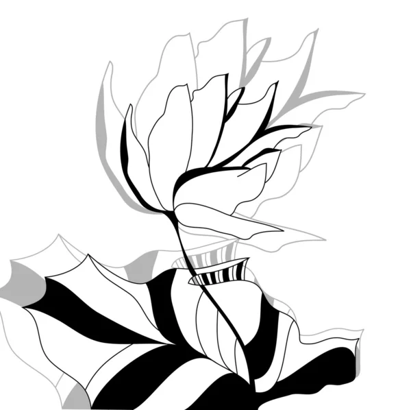 Virág, fekete-fehér illusztráció — Stock Vector