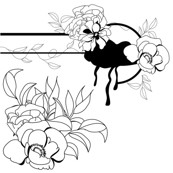 Ilustração monocromática com flores — Vetor de Stock