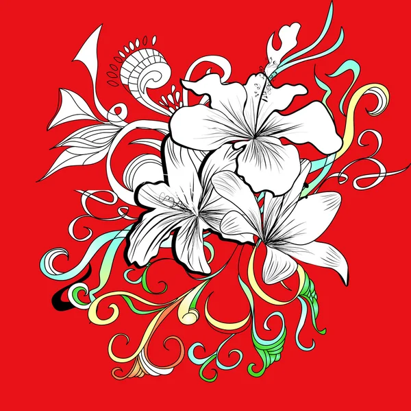 赤い背景の上に花 — ストックベクタ