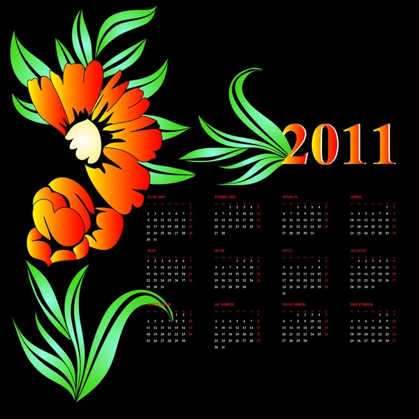 Πολύχρωμο ημερολόγιο με λουλούδια για το 2011 — Διανυσματικό Αρχείο