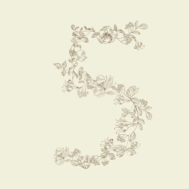 Floral font. Number 5 clipart