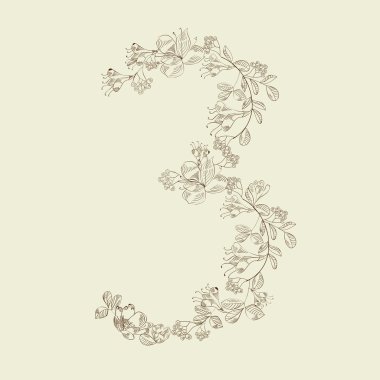 Floral font. Number 3 clipart