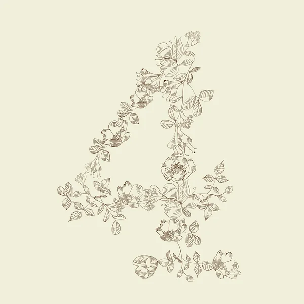 Floral lettertype. nummer 4 — Stockvector