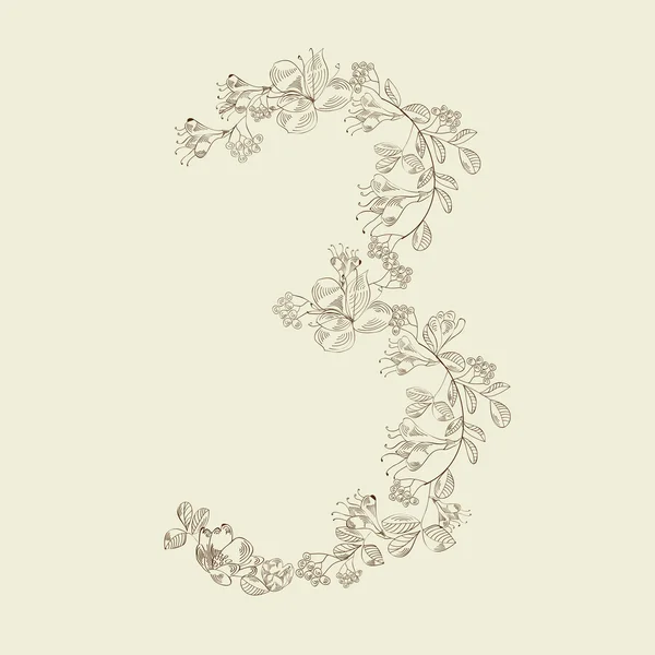 stock vector Floral font. Number 3