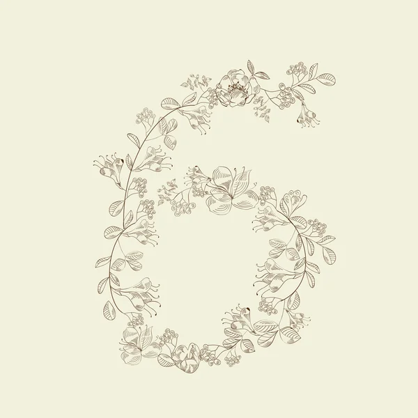 Floral lettertype. nummer 6 — Stockvector