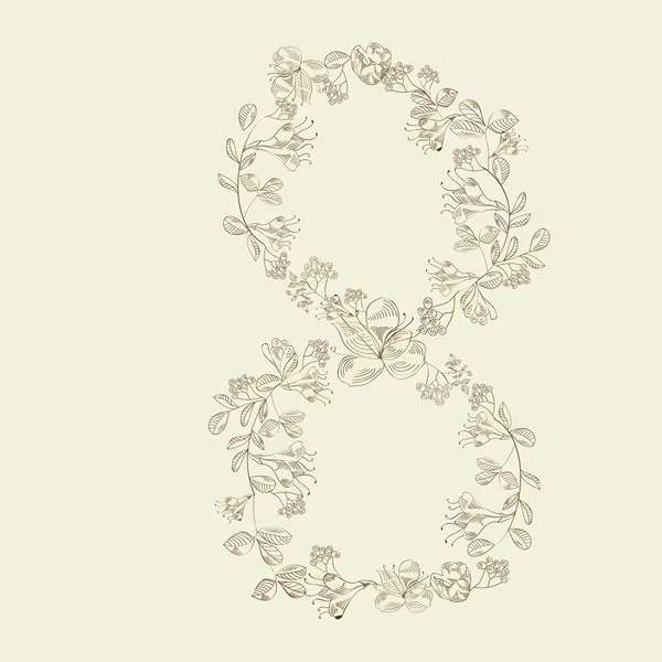 Fuente floral. Número 8 — Vector de stock