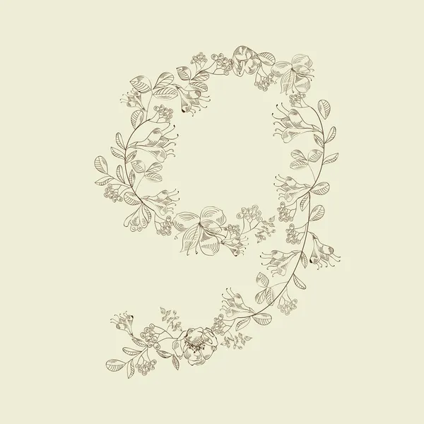 Fuente floral. Número 9 — Archivo Imágenes Vectoriales