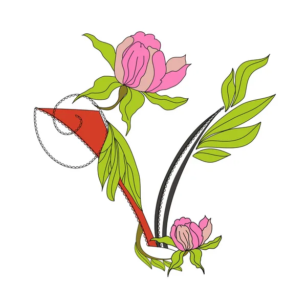Fonte florale 2. Lettre V — Image vectorielle