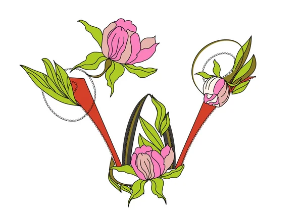 Квітковий шрифт 2. Літера W — стоковий вектор