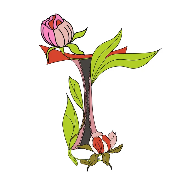 Floral γραμματοσειρά 2. γράμμα t — Διανυσματικό Αρχείο