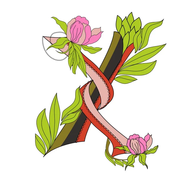 Floral γραμματοσειρά 2. γράμμα x — Διανυσματικό Αρχείο