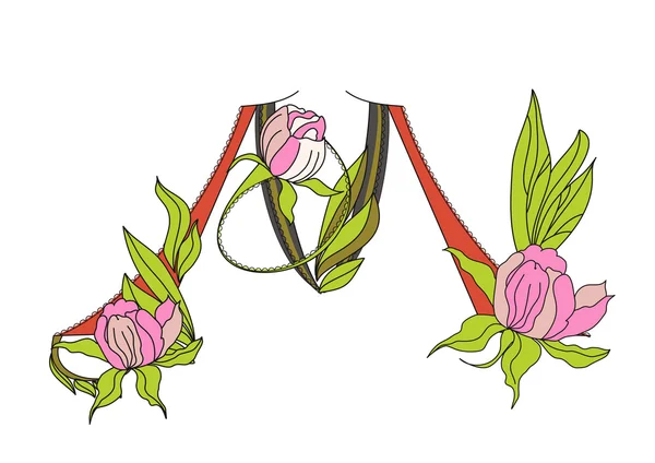Floral γραμματοσειρά 2. γράμμα m — Διανυσματικό Αρχείο