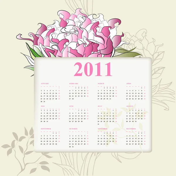 Calendar for 2011 with flowers — Stock Vector
