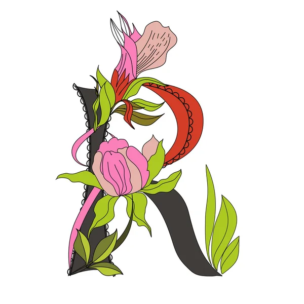 Квітковий шрифт 2. Літера R — стоковий вектор