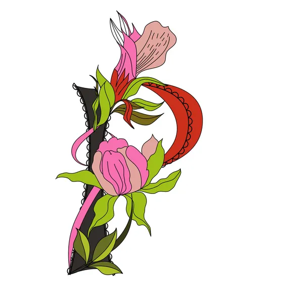 Квітковий шрифт 2. Літера P — стоковий вектор
