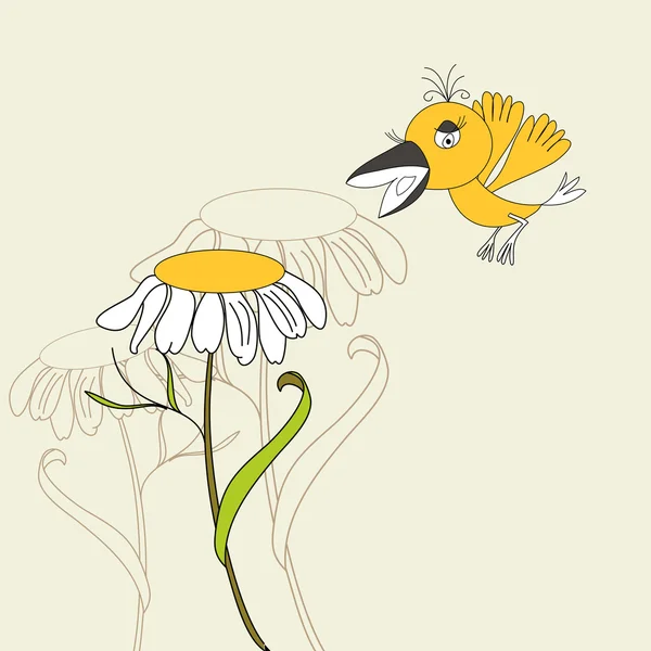Fleur avec oiseau — Image vectorielle