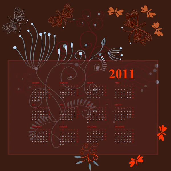 Calendar for 2011 with flowers — Stock Vector