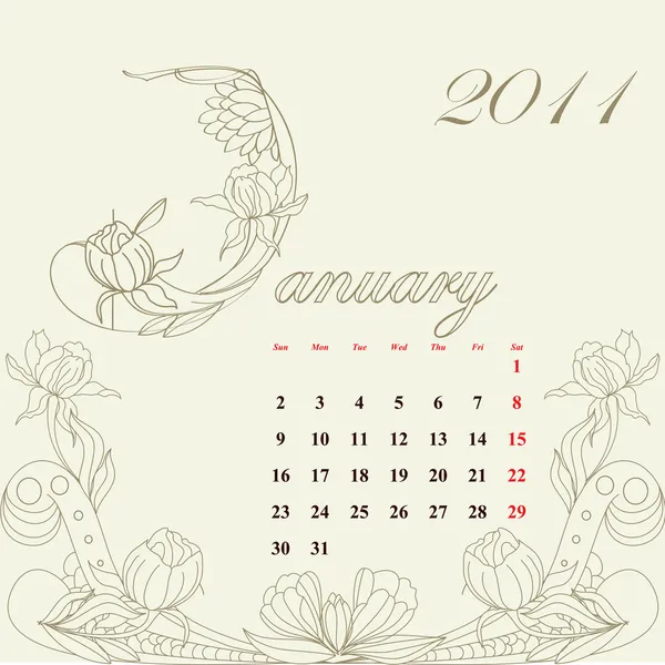 Calendário vintage para 2011, janeiro — Vetor de Stock