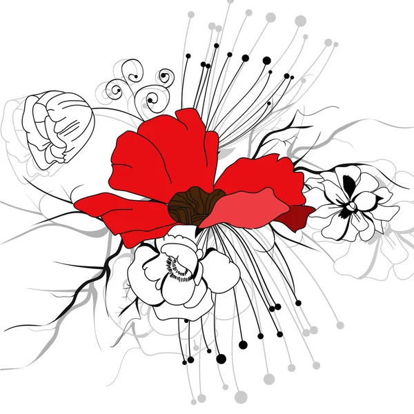 Fondo decorativo con flor roja — Vector de stock