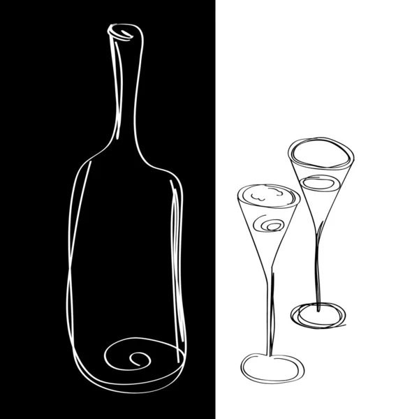 Botella con dos vasos — Archivo Imágenes Vectoriales