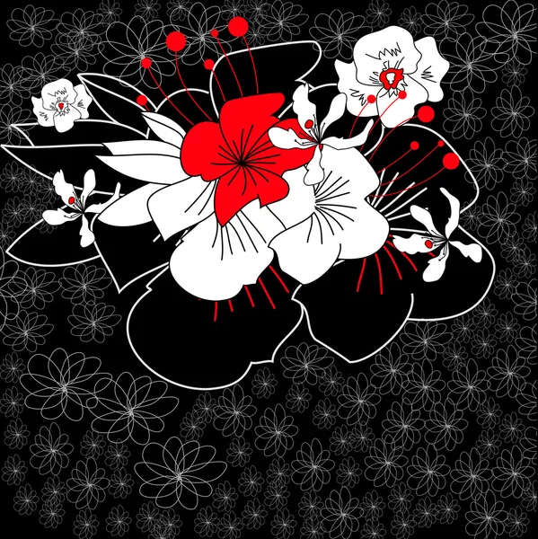 Πολύχρωμα λουλούδια σε μαύρο — Διανυσματικό Αρχείο