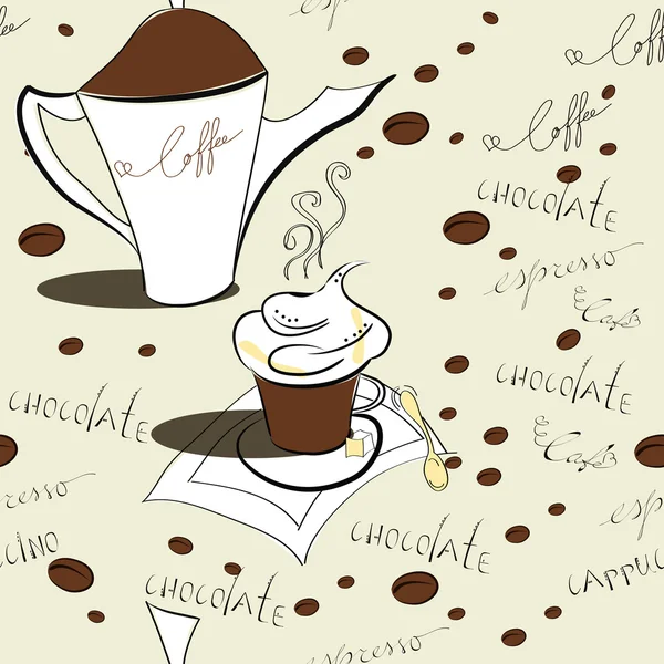 コーヒー豆とベクトルシームレスパターン — ストックベクタ