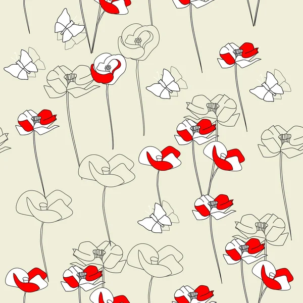 Papier peint sans couture avec des fleurs de pavot — Image vectorielle