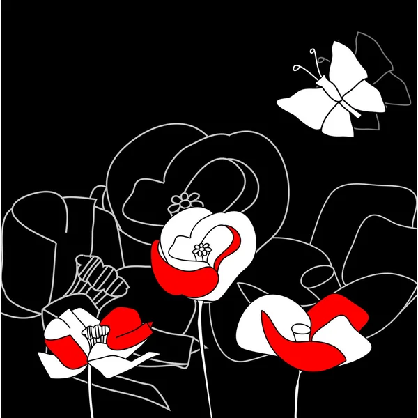 Fleurs colorées sur noir — Image vectorielle