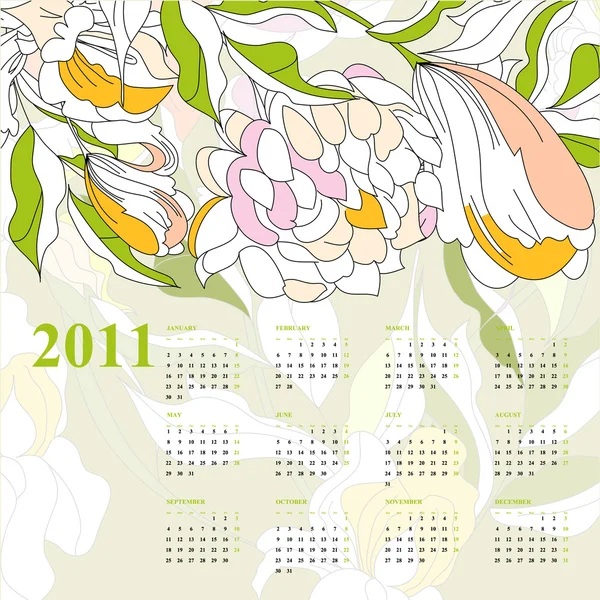 Kalender mit Blumen für 2011 — Stockvektor