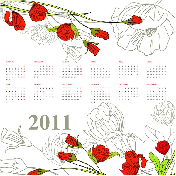 Kalender för 2011 med ros — Stock vektor