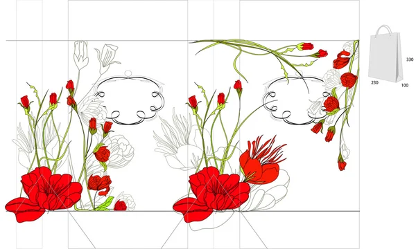 Ozdobny worek z czerwonych kwiatów — Wektor stockowy