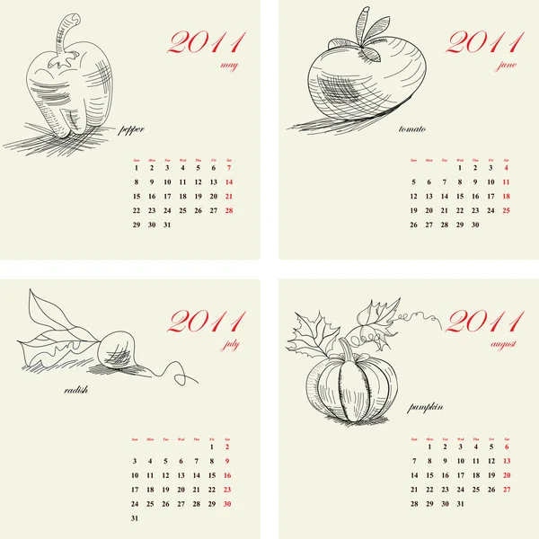 カレンダー 2011 年のテンプレートです。野菜 — ストックベクタ