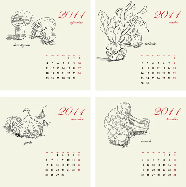 Plantilla para el calendario 2011. Hortalizas — Vector de stock