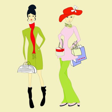 iki genç kadın ile alışveriş çantası