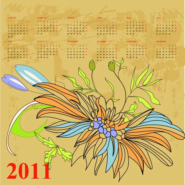 Retro stylized calendar for 2011 — Stock Vector