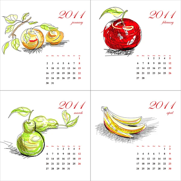 フルーツ カレンダー 2011 年 — ストックベクタ