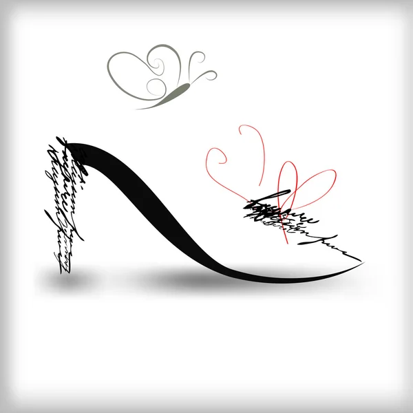Stilisierte Schuh-Silhouette mit Schmetterling — Stockvektor