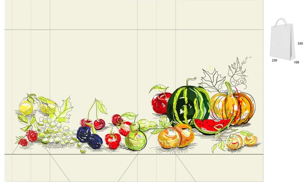 Template for bag with fruit — Stockvector
