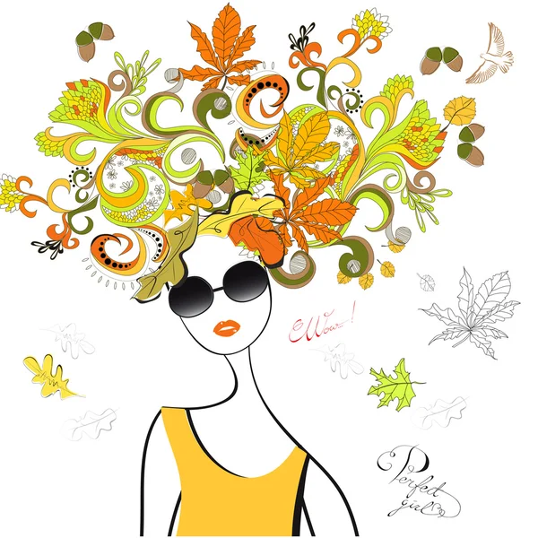 Fashion girl with autumn hair — Stockvector