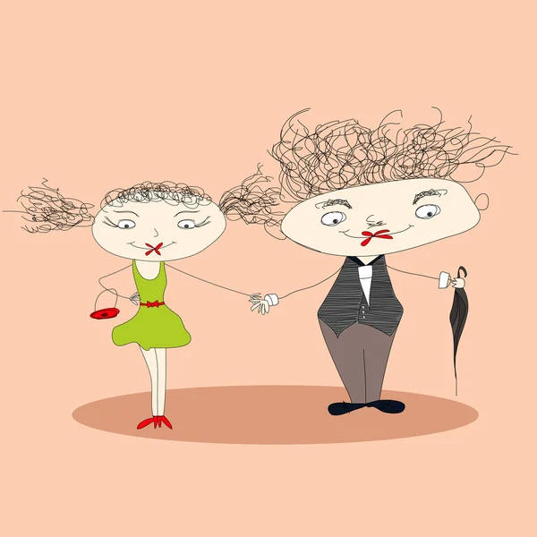 Happy couple holding hands — Stock Vector