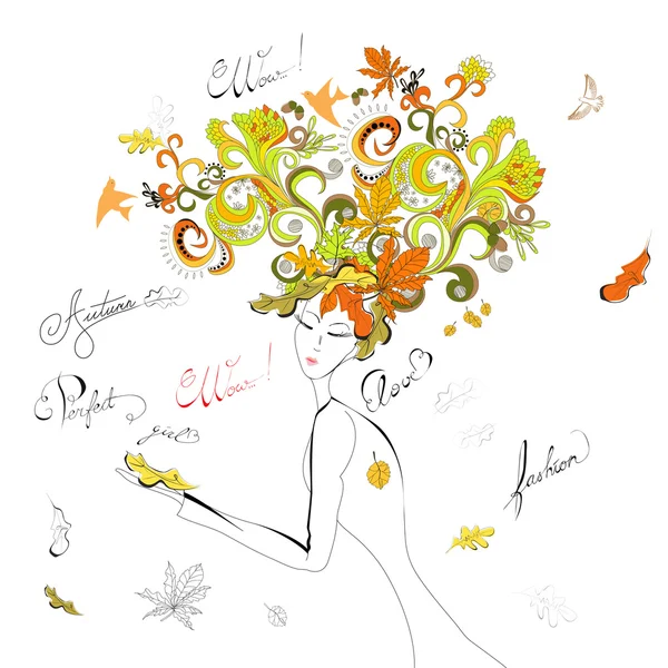 Femme aux cheveux d'automne — Image vectorielle