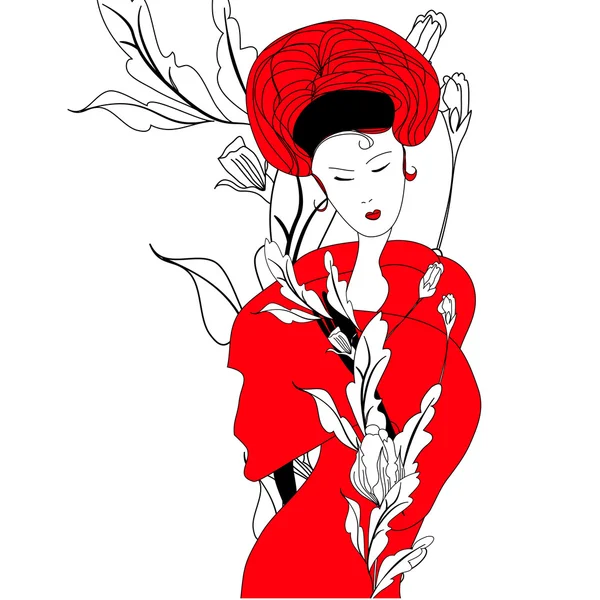 Mulher em vestido vermelho — Vetor de Stock