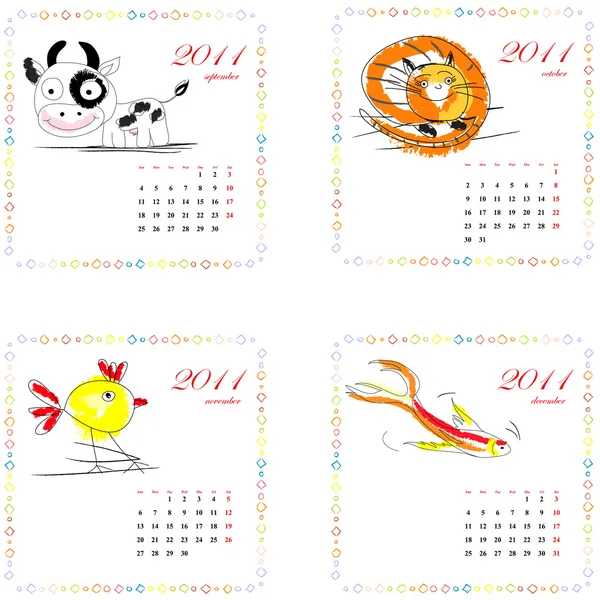 Kalender för 2011 med djur. Del3 — Stock vektor