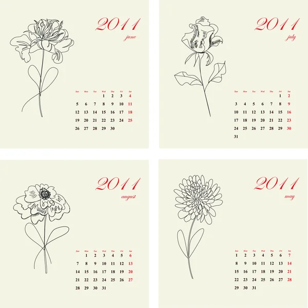 Kalender mit Blumen für 2011. Teil 2 — Stockvektor